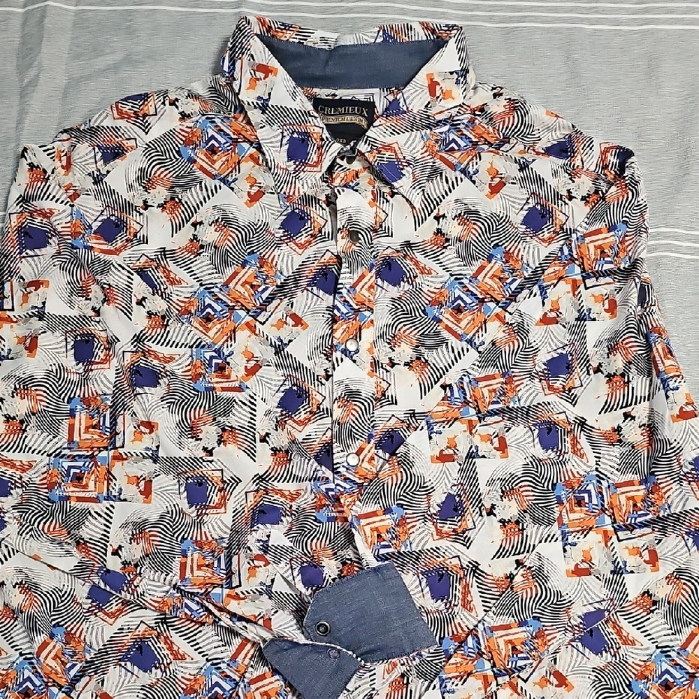 Premier Men's Abstract Blue and Orange Shirt